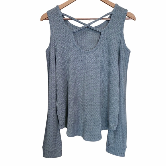 Women’s Charlotte Russe Cold Shoulder Waffle Weave L/S Knit Top Large Warm Grey - Picture 2 of 10